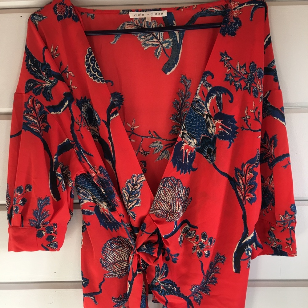 Violet and Claire Red and Navy Tie Wrap Top